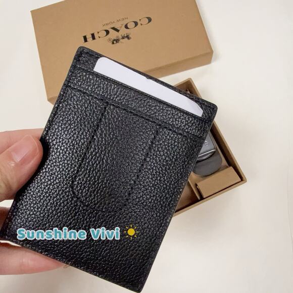 NEW COACH 75479 Black Calf Leather 3 In 1 Card Case Money Clip Gift Box - Picture 2 of 6